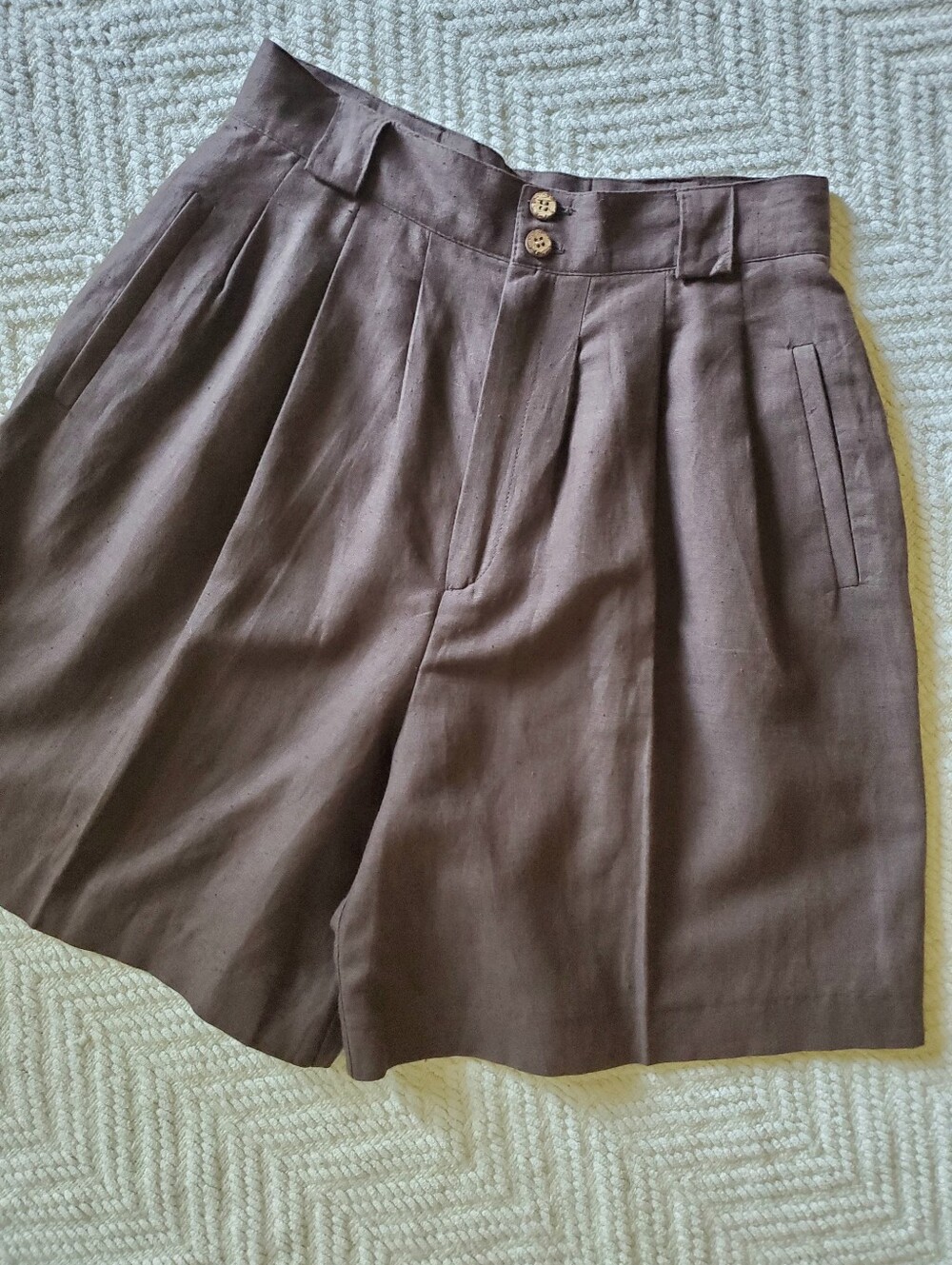 Vintage Chocolate Brown Linen Cotton Bermuda Shorts